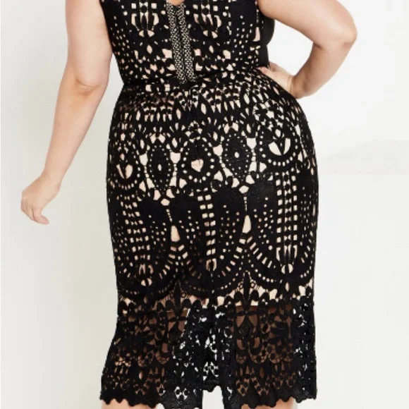 City Chic All Class Lacey overlay Black Dress Size 16 - Picture 4 of 16